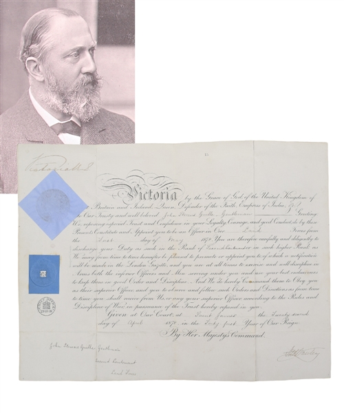 Lord Stanley and Queen Victoria Signed 1878 Military Commission Document
