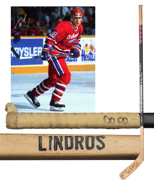 Eric Lindros 1989-90 Oshawa Generals Signed Titan Game-Used Stick from OHL Rookie Season