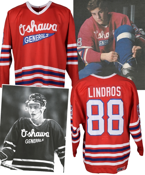 Eric Lindros 1989-90 Oshawa Generals Game-Worn OHL Rookie Season Jersey - Worn Throughout the Season, OHL Playoffs and Memorial Cup - Photo-Matched!