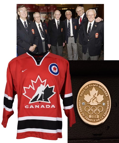 Julius "Pete" Leichnitzs 2008 Canada Olympic Hall of Fame 10K Gold and Diamond Induction Pin in Original Box and Jersey with LOA