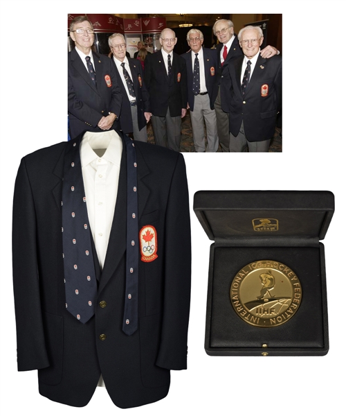 Julius "Pete" Leichnitzs 2008 Canada Olympic Hall of Fame Induction Blazer and IIHF 60th Anniversary Medal in Presentation Box with LOA