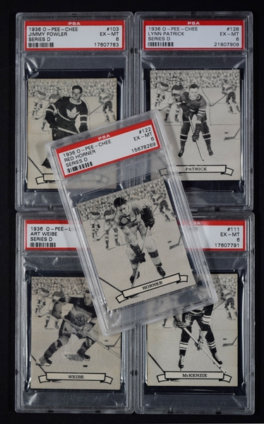 1936-37 O-Pee-Chee Series "D" PSA-Graded Hockey Card Collection of 5 with Horner and Lynn Patrick