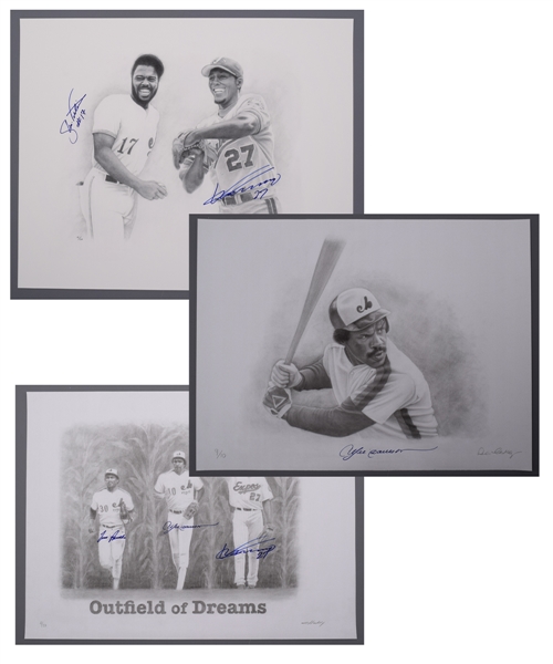 Montreal Expos Limited-Edition Signed Sketch Prints (3) Featuring Guerrero, Dawson, Raines and Valentine For Charity