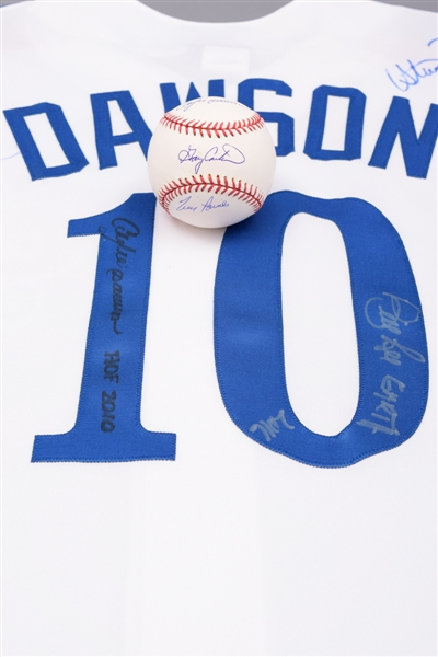 Andre Dawson Signed Montreal Expos Topps "Touched by Greatness" Limited-Edition Frame, Carter/Dawson/Raines Signed Ball and Multi-Signed Jersey by 9 Expos Greats