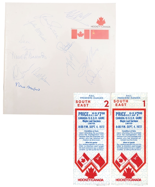 1972 Canada-Russia Series Multi-Signed Program and Game 2 Ticket Stubs (2)