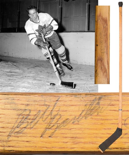 Bill Barilkos 1947-48 Toronto Maple Leafs Stanley Cup Champions Game-Used Team-Signed Stick by 18 with Barilko, Broda, Bentley, Kennedy and Others
