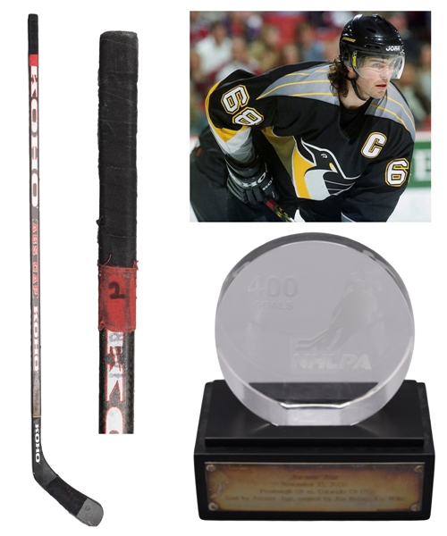 Jaromir Jagrs 2000-01 Pittsburgh Penguins 400th Goal Koho Game-Used Stick and 400th Goal NHLPA Milestone Award