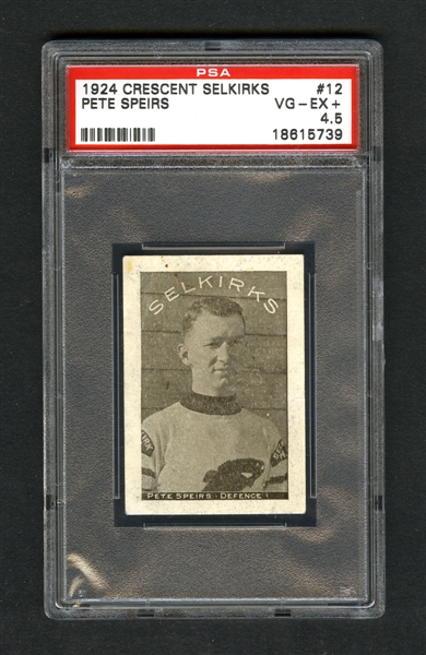 1924 Crescent Selkirks Hockey Card #12 Pete Speirs - Variation with "No." Absent on Back - Graded PSA 4.5