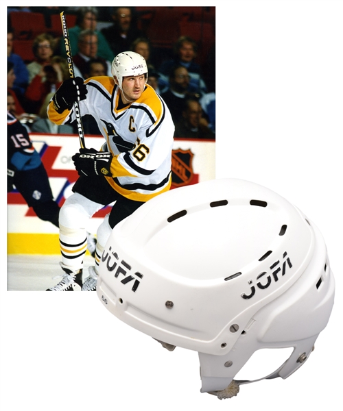 Mario Lemieuxs 1996-97 Pittsburgh Penguins Jofa Game-Worn Helmet - Art Ross Trophy Season! - Photo-Matched!