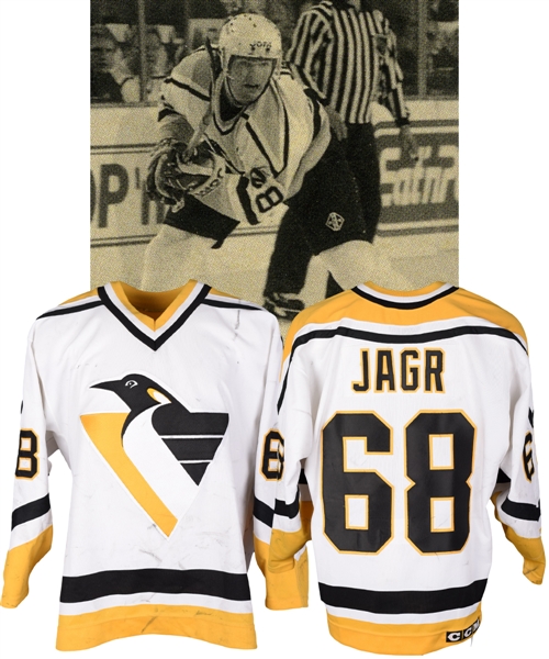 Jaromir Jagrs 1994-95 Pittsburgh Penguins Game-Worn Playoffs Jersey - Art Ross Trophy Season! - Video-Matched! - Photo-Matched!