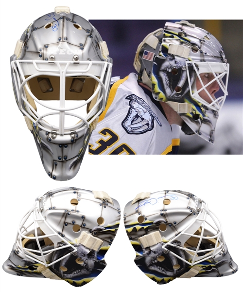 Chris Masons 2003-06 Nashville Predators Signed Game-Worn Goalie Mask - Photo-Matched!