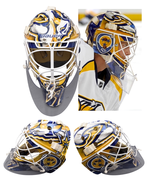 Anders Lindbacks 2011-12 Nashville Predators Game-Worn Goalie Mask - Photo-Matched!