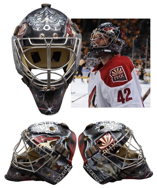 Josh Tordjmans 2008-09 Phoenix Coyotes Game-Worn Goalie Mask - Photo-Matched!