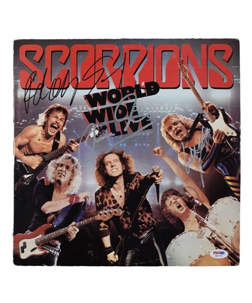 "Scorpions" Meine, Schenker and Jabs Signed "World Wide Live" LP Album Cover - PSA/DNA Certified