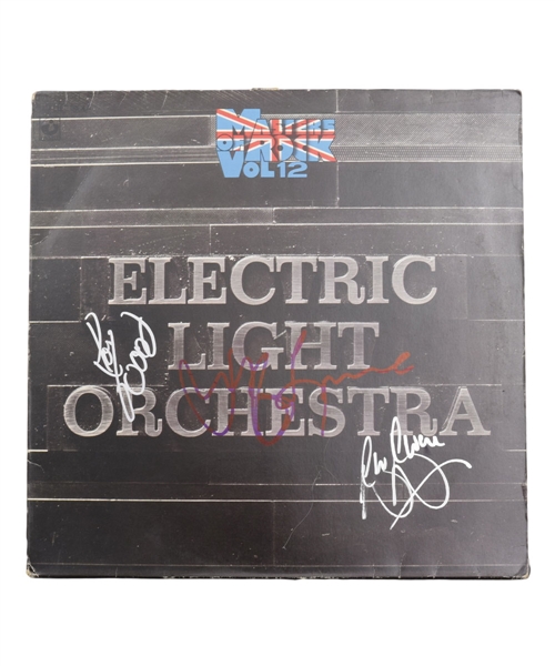 "Electric Light Orchestra" Jeff Lyne, Roy Wood and Bev Bevan Signed "Masters of Rock Vol. 12" LP Album Cover - JSA Certified