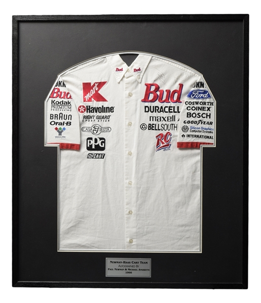 Paul Newman and Michael Andretti Dual-Signed 1998 Newman-Haas Cart Team Framed Shirt Display with JSA LOA (31" x 36")