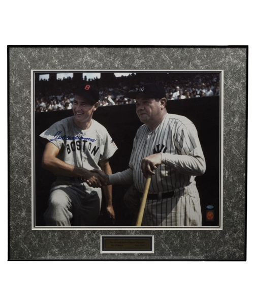Ted Williams and Babe Ruth Framed Photo Signed by Ted Williams with Steiner COA