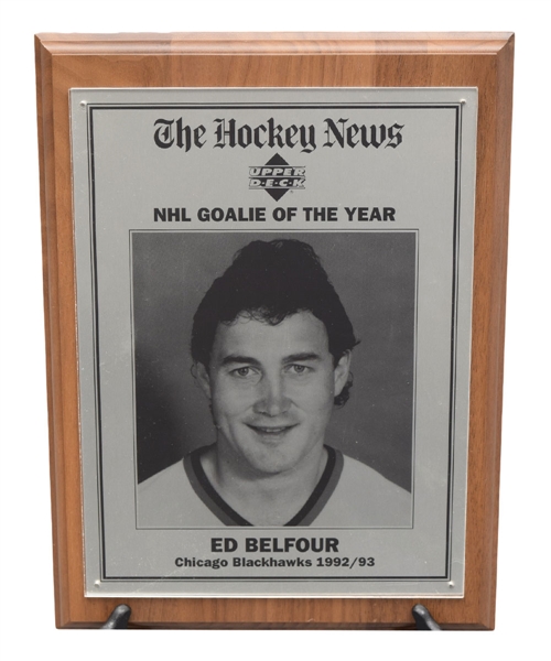 Ed Belfours 1992-93 Chicago Black Hawks The Hockey News "NHL Goalie of the Year" Award