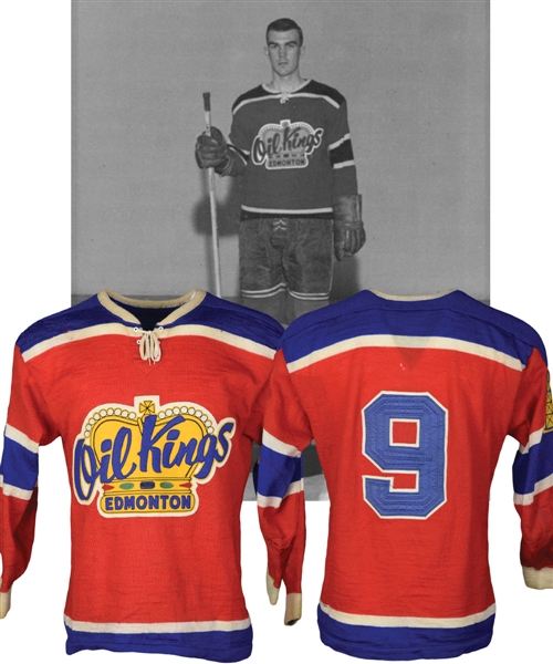 Vince Downeys 1962-63 CAHL Edmonton Oil Kings Game-Worn Wool Jersey - Team Repairs! - Photo-Matched!