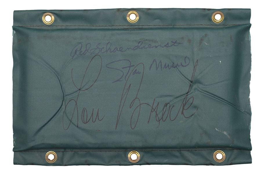 Busch Stadium Dugout Rail Padding Signed by St. Louis Cardinals Greats Musial, Schoendienst and Brock