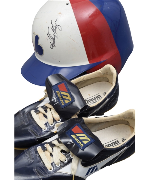 Pete Roses 1984 Montreal Expos Signed Game-Used Cleats and Andres Gallaraga Late-1980s Signed Game-Used Batting Helmet