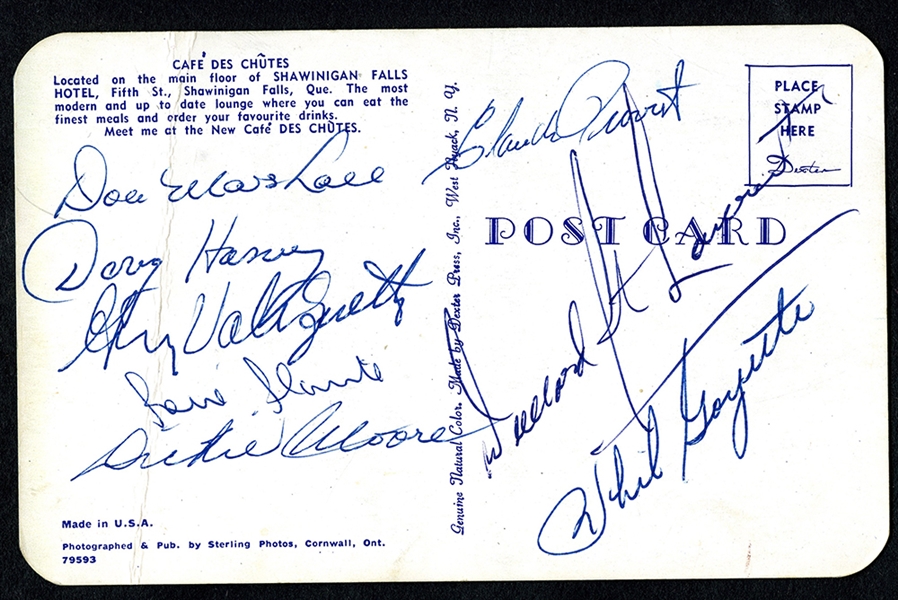 Vintage Postcard Signed by 6 Montreal Canadiens with Doug Harvey and Dickie Moore