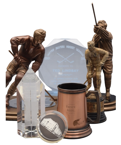 Ted Lindsays Detroit Red Wings and Hockey Awards and Trophy Collection of 7
