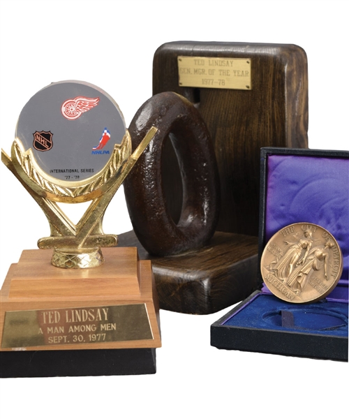 Ted Lindsays Detroit Red Wings and City of Detroit Award and Trophy Collection of 3