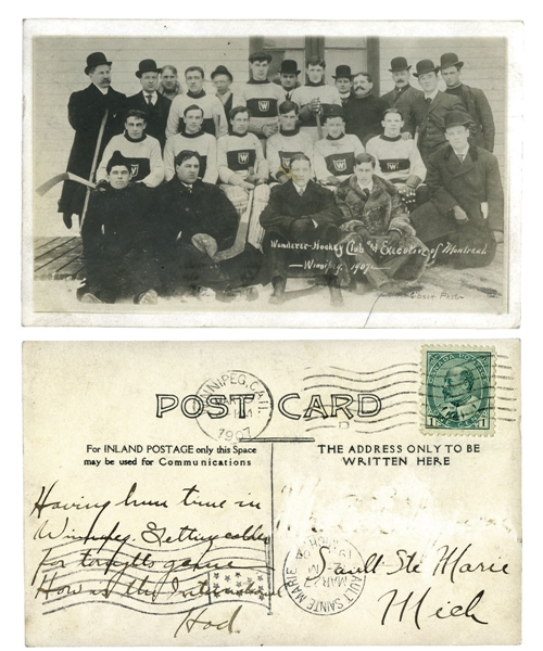 Deceased HOFer Hod Stuart 1907 Stanley Cup Champions Montreal Wanderers Signed Team Photo Postcard with LOA