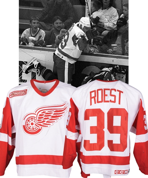 Stacy Roests 1999-2000 Detroit Red Wings Game-Worn Jersey - Team Repairs! - 2000 Patch!