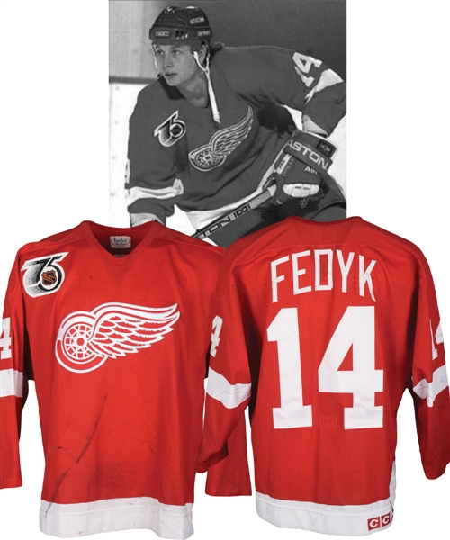 Brent Fedyks 1991-92 Detroit Red Wings Game-Worn Jersey - 75th Patch! - Nice Game Wear!