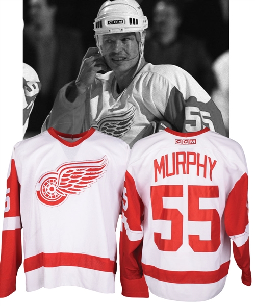 Larry Murphys 2000-01 Detroit Red Wings Game-Worn Playoffs Jersey - Team Repairs!