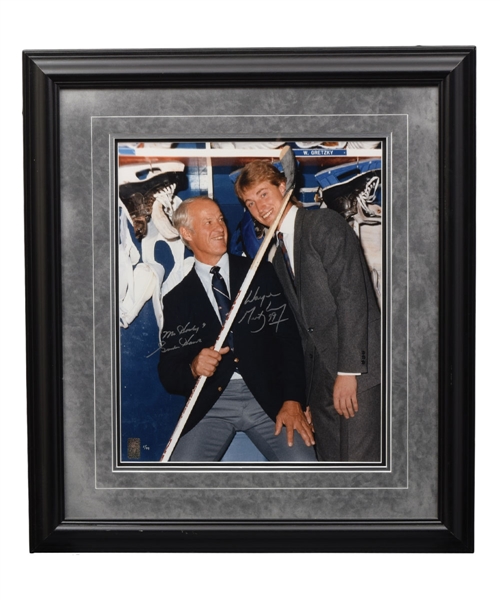 Wayne Gretzky and Gordie Howe Dual-Signed "The Hook" Limited-Edition Framed Photo #1/99 with WGA COA (26 ½” x 30”)