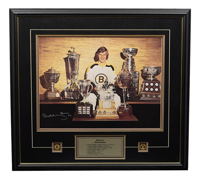Bobby Orr Boston Bruins "NHL Career Awards" Signed Framed Photo Display with GNR COA (31 ½” x 34 ½”) 
