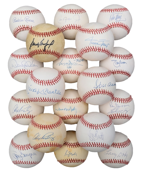 Collection of 145 Signed Baseball Featuring 57 HOFers Including Mantle, Mays, Aaron, Koufax and Others - Many JSA Authenticated
