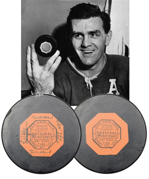 Montreal Canadiens vs Toronto Maple Leafs December 29th 1954 Art Ross Game Puck with Notations