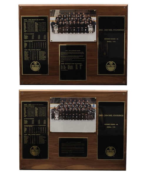 Edmonton Oilers 1999-2004 Team Photo Plaques from Locker Room (4) with Team LOAs