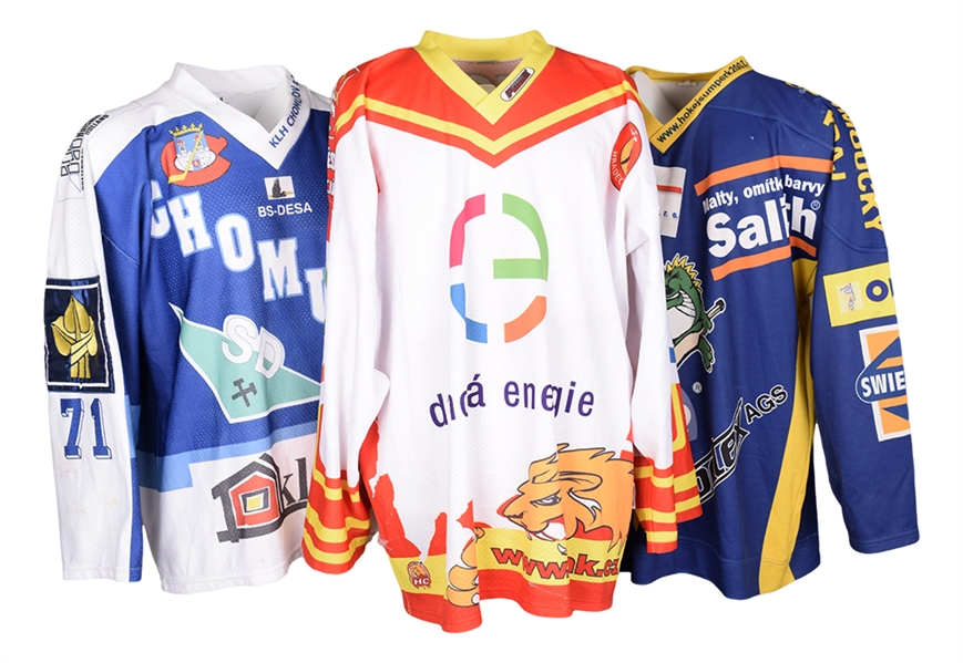 Hokej Sumperk, KLH Chomutov and Hradec Kralove 2000s Czech D1 Hockey League Game-Worn Jerseys (3)