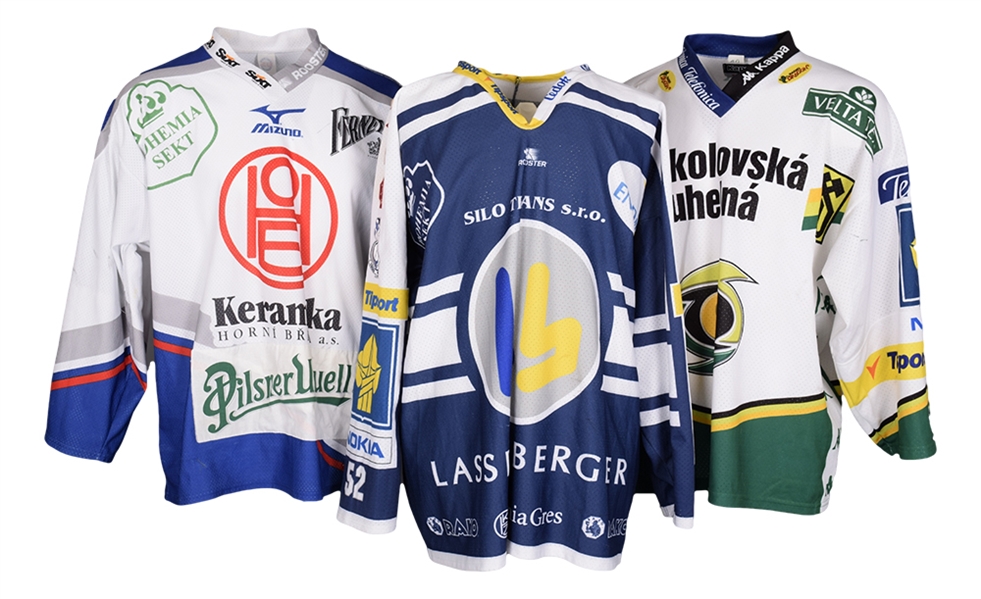 HC Plzen and HC Karlovy Vary 1990s/2000s Czech Extraliga Hockey Game-Worn Jerseys (3)