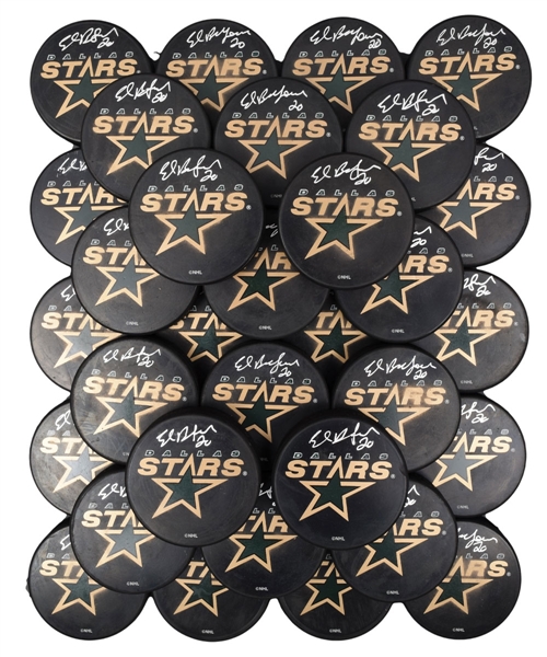 Ed Belfours Signed Dallas Stars Puck Collection of 36 