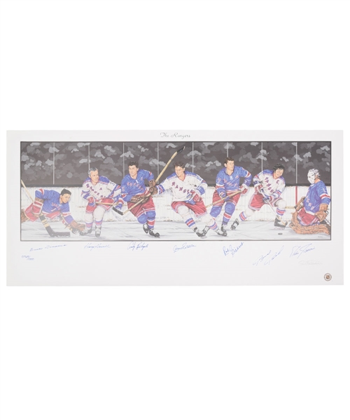 New York Rangers Limited-Edition Lithograph Autographed by 7 HOFers with LOA (18" x 39")