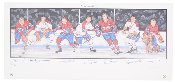 Montreal Canadiens Limited-Edition Lithograph Autographed by 7 HOFers with LOA (18" x 39")