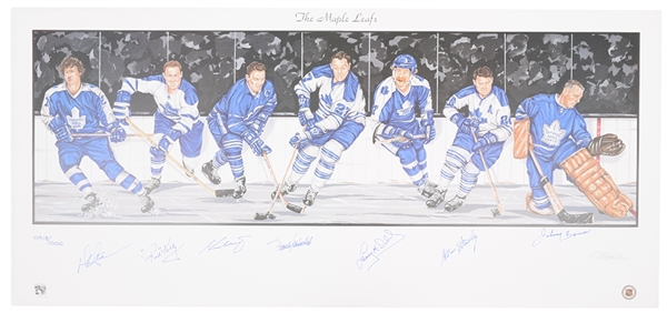 Toronto Maple Leafs Limited-Edition Lithograph Autographed by 7 HOFers with LOA (18" x 39")