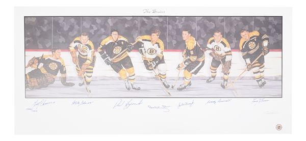 Boston Bruins Limited-Edition Lithograph Autographed by 7 HOFers with LOA (18" x 39")