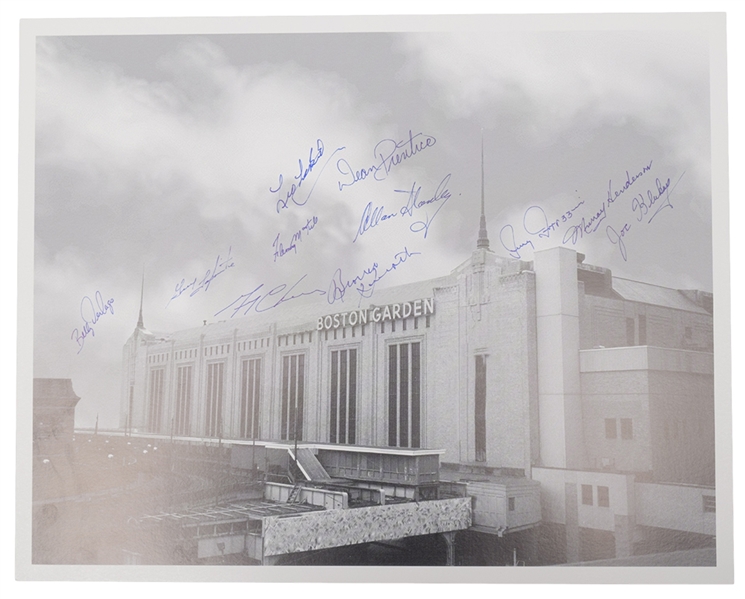 Boston Garden Photo Autographed by 11 Former Bruins with LOA (16" x 20")