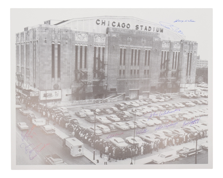 Chicago Stadium Photo Signed by 10 Former Chicago Black Hawks Players with LOA (16" x 20")