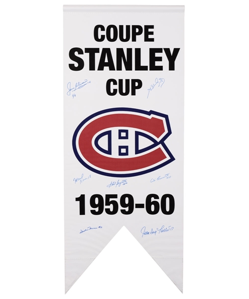Montreal Canadiens 1959-60 Stanley Cup Limited-Edition Signed Banner by 7 Featuring 3 HOFers with LOA (20 ½” x 50”) 