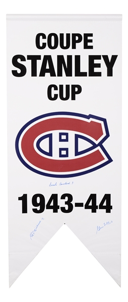 Montreal Canadiens 1943-44 Stanley Cup Banner Signed by Bouchard, Lach, and Fillion with LOA (20 ½” x 50”) 