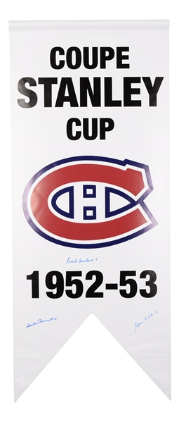 Montreal Canadiens 1952-53 Stanley Cup Banner Signed by Bouchard, Lach, and Moore with LOA (20 ½” x 50”) 