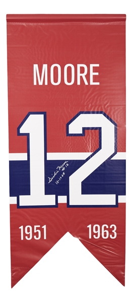 Dickie Moore Signed Montreal Canadiens #12 Jersey Number Retirement Banner with LOA (20 ½” x 48 ½”)